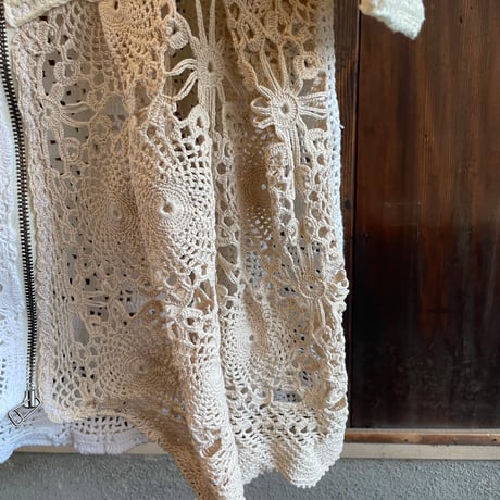 double collar handwork knit jacket  white/ type:D