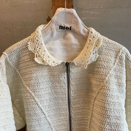 double collar handwork knit jacket  white/ type:A