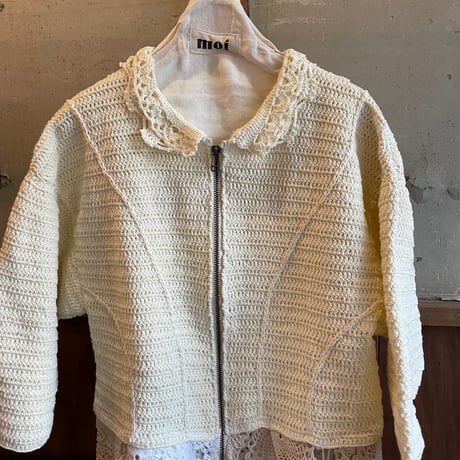 double collar handwork knit jacket  white/ type:D