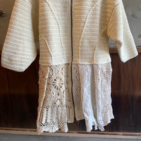 double collar handwork knit jacket  white/ type:C