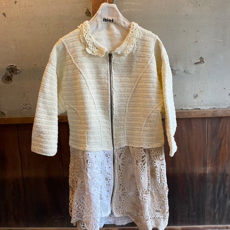 double collar handwork knit jacket  white/ type:D
