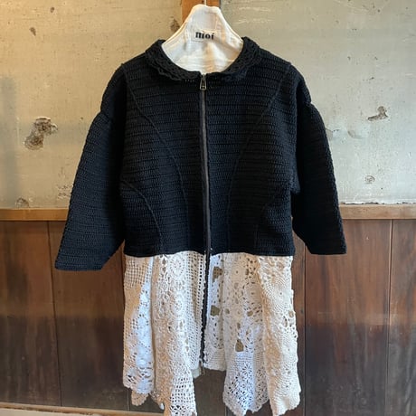 double collar handwork knit jacket  black/ type:K