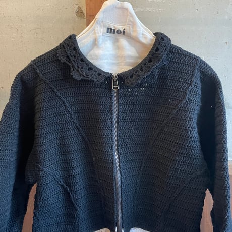 double collar handwork knit jacket  black/ type:M