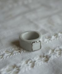 ceramic silver ring <gray purple square> 7号