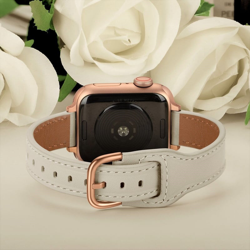 Apple Watch グレーホワイトレザーバンド | dey