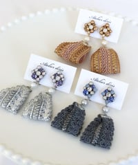 ダイヤビジュー×インド刺繍リボンのイヤリング・ピアス