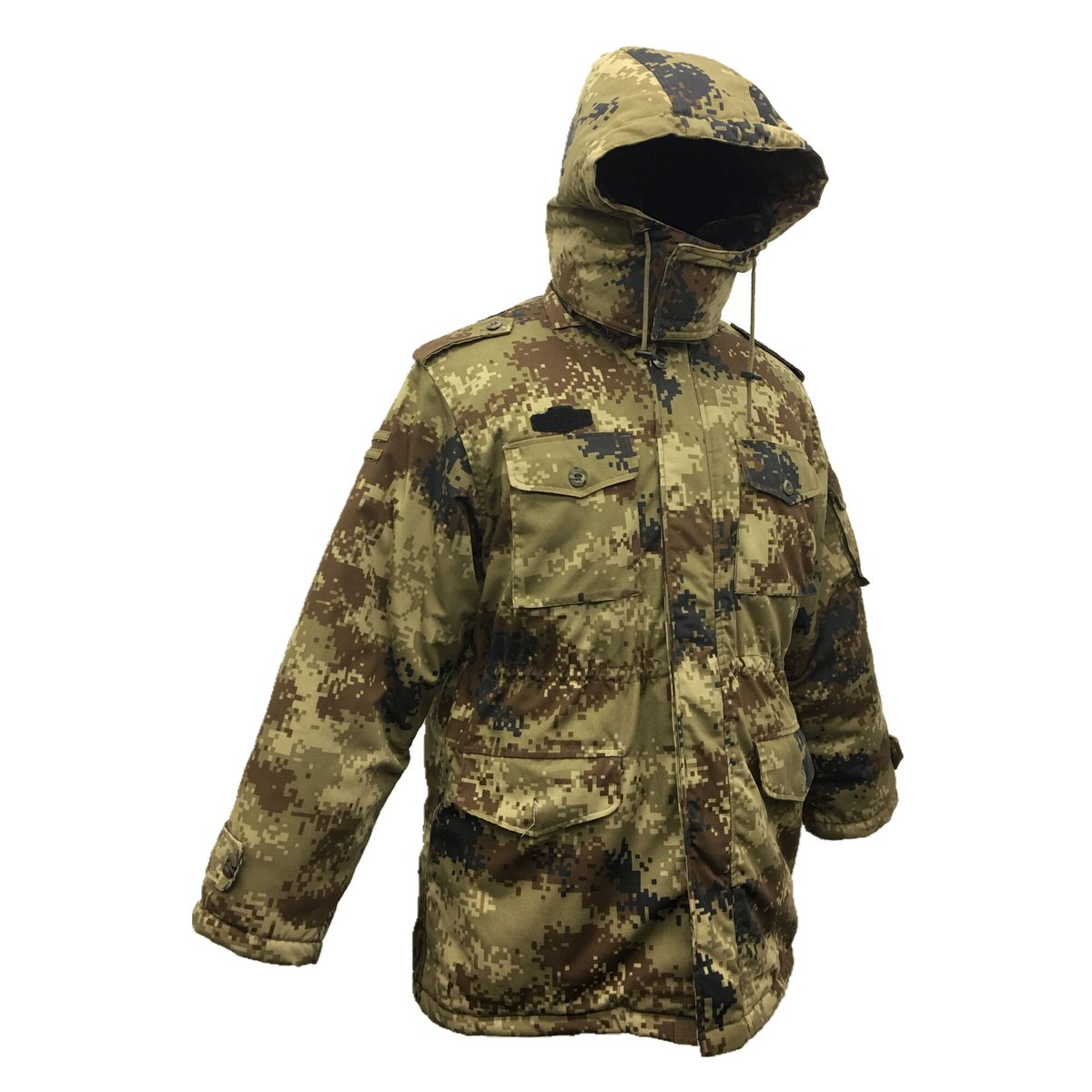 新品　中国軍官給品　現役用星林迷彩防寒服　フード付きミリタリーコート 新品中国軍官給品現役用砂漠星林迷彩防寒服フード付きミリタリー