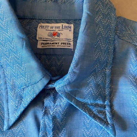 70s Fruit Of The Loom  Design Shirt L/S Blue 15 1/2 M