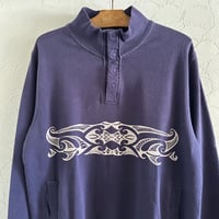 90s Crazy Shirt “HAWAII” Print Sweat S Navy タパ柄トライバル