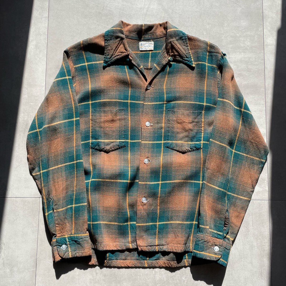 60s Penneys Towncraft Ombre Checked Open Collar