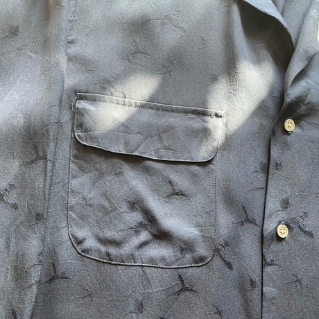 90s Ralph Lauren Open collar Silk Shirt ネイビー