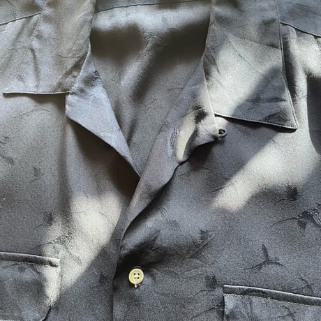 90s Ralph Lauren Open collar Silk Shirt ネイビー