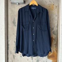90s Ralph Lauren Open collar Silk Shirt ネイビー