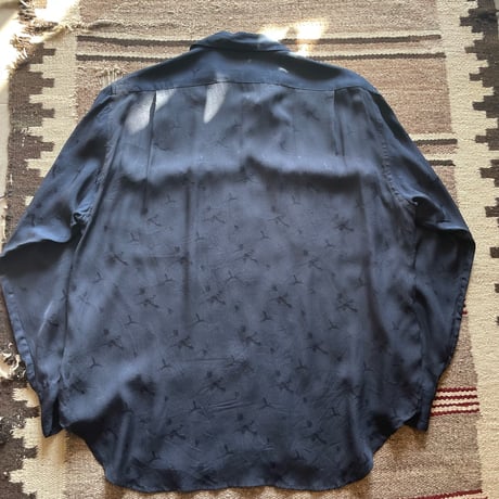 90s Ralph Lauren Open collar Silk Shirt ネイビー