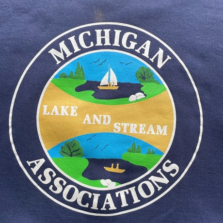 80s90s Jerzees MICHIGAN ASSOCIATIONS LAKE AND STREAM Print Sweat XL made in usa Navy
