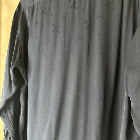 90s Ralph Lauren Open collar Silk Shirt ネイビー