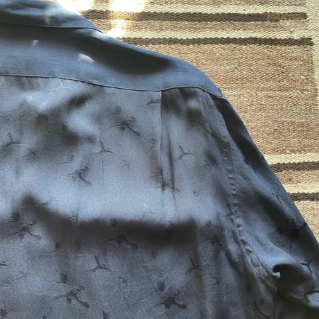 90s Ralph Lauren Open collar Silk Shirt ネイビー
