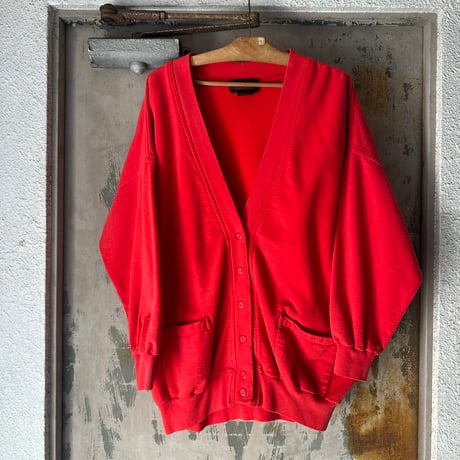 90s  Cotton Sweat Cardigan S Red