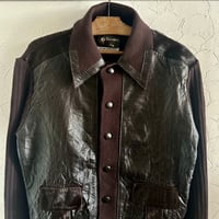 70s leather design knit L Brown ハラコ Italy