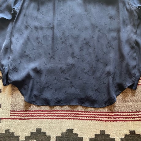 90s Ralph Lauren Open collar Silk Shirt ネイビー