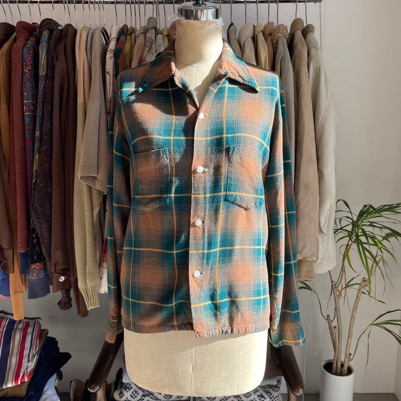 ビ*e様 60s Vintage Rayon Shirt 水色 無地 オープンカ ビ*e様 60s