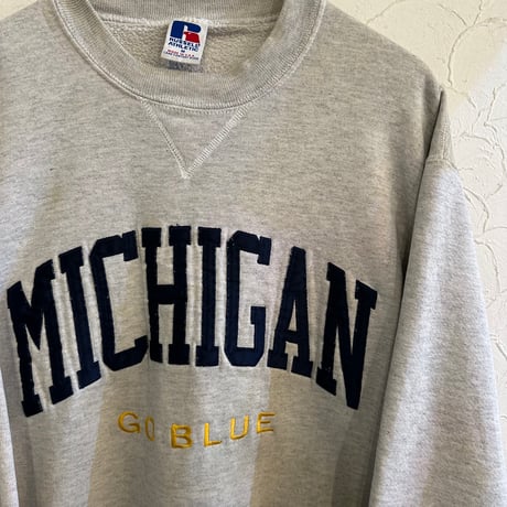 90s Russell Athletic "MICHIGAN GO BLUE" M Made in Usa グレー