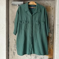 90s GAP Linen Rayon Open Collar S/S Shirt L グリーン