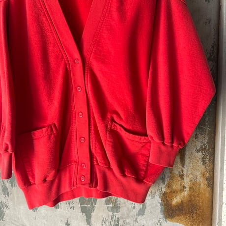 90s  Cotton Sweat Cardigan S Red