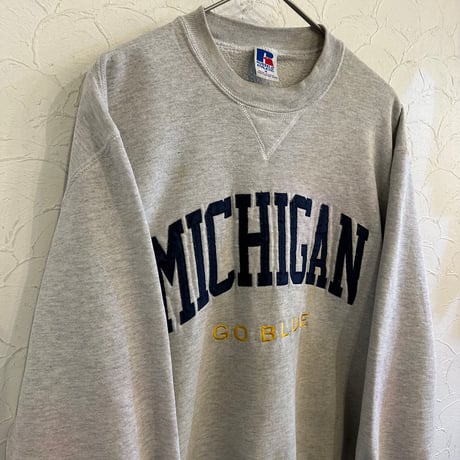 90s Russell Athletic "MICHIGAN GO BLUE" M Made in Usa グレー
