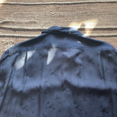 90s Ralph Lauren Open collar Silk Shirt ネイビー