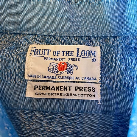 70s Fruit Of The Loom  Design Shirt L/S Blue 15 1/2 M