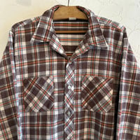 70s~ Motgomery Ward Flannel shirt L brown× light blue ALL cotton