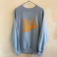 70s~ UCLA Frocky Print Raglan Sweat MEDIUM made in usa Light Blue