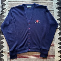 70s~ TEXACO Acrylic Cardigan made in usa L Navy