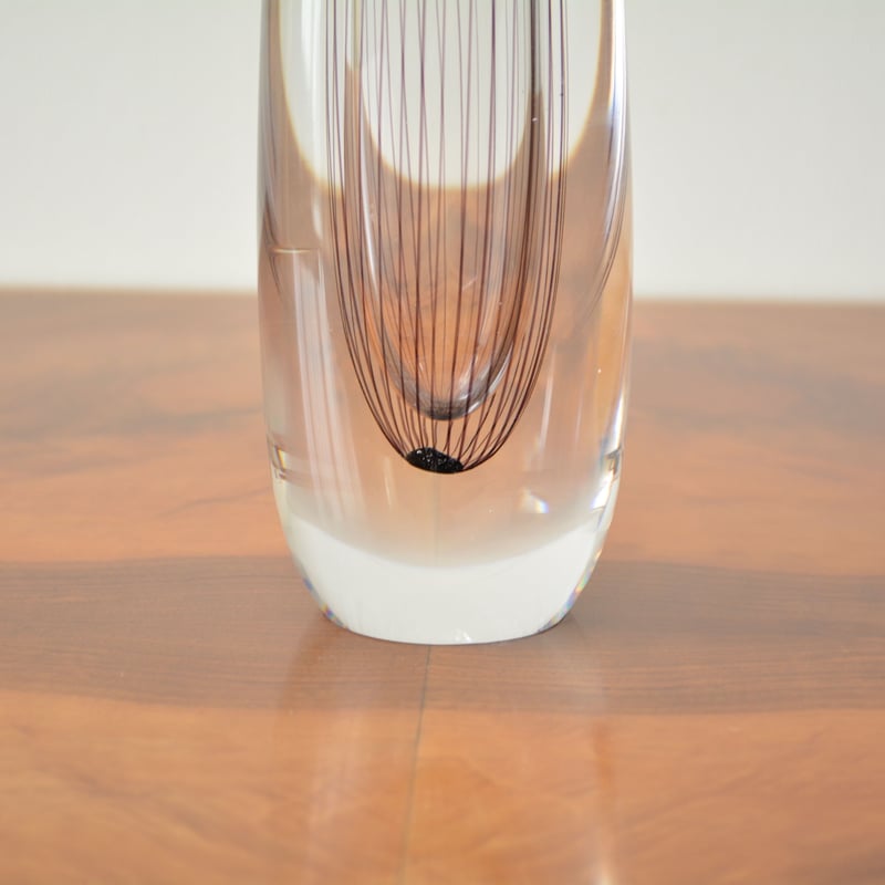 Kosta Boda Long vase with purple strips / Vicke