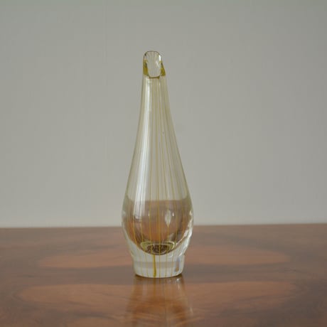 Scandinavia vintage glass vase with yellow stripes / Bengt Orup 1950s for Johansfors.