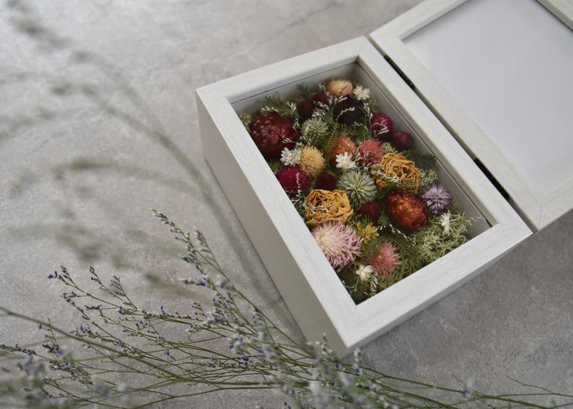 木製フォトフレーム　フラワーアレンジ　フラワーボックス 木製フォトフレームフラワーアレンジフラワーボックス