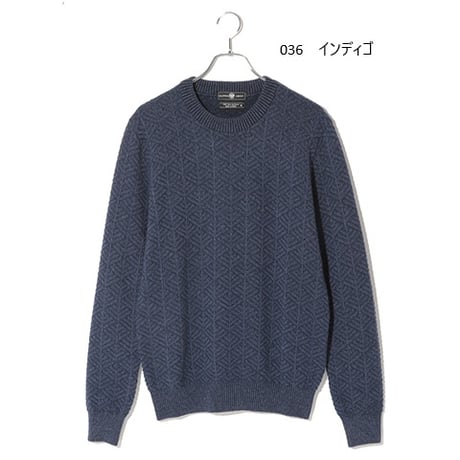 カシミヤ100％メンズ　リンクス編み総柄クルーネック