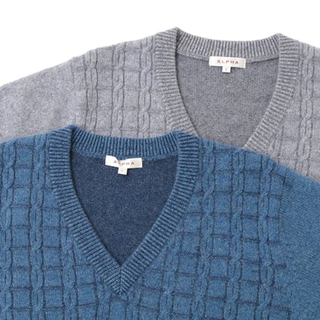 カシミヤ100％メンズVネックニット「ALPHA」アルファー