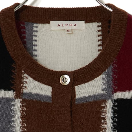 レディースカシミヤ100%　インターシャ柄カーディガン　「ALPHA」アルファー