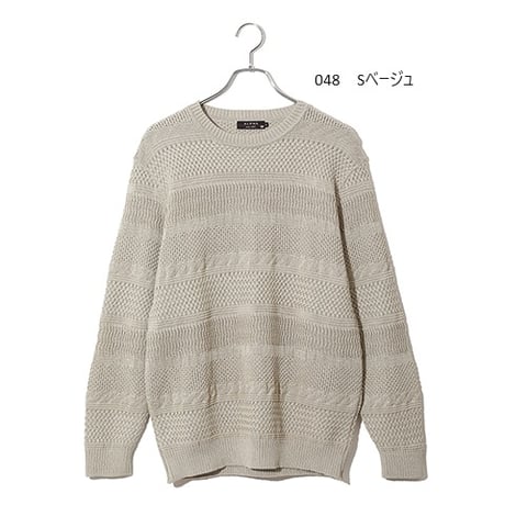 綿100％織り柄クルーネック