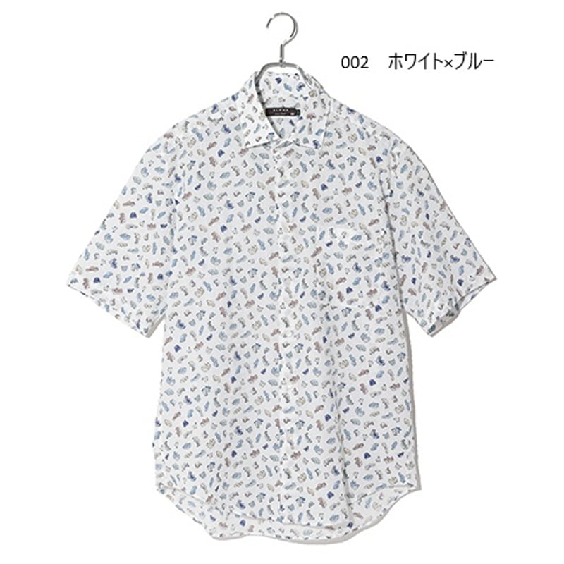 WHITE LINE リバティ柄シャツホワイトラインアニマル柄48 車柄プリントオリジナルリップル生地シャツ 「ALPHA」アルファー