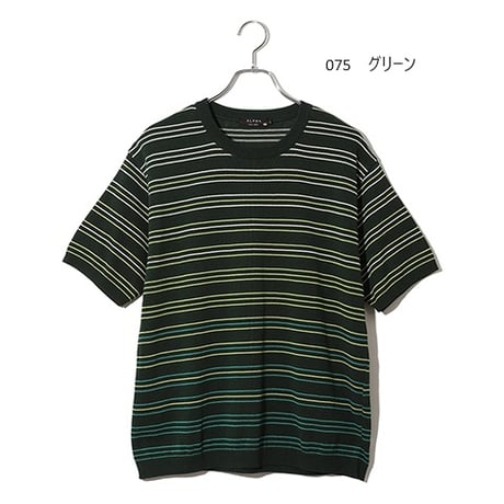 グラデーションボーダー柄クルーネックニットT