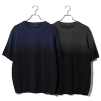 ジャガード編みクルーネック半袖ニット　和紙ポリエステル混紡糸使用