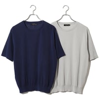 ジャガード編みクルーネック半袖ニット　和紙ポリエステル混紡糸使用