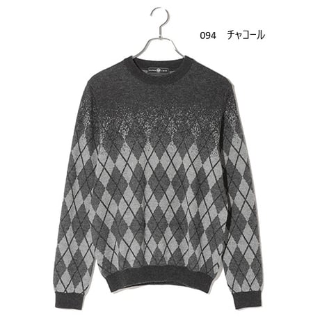 カシミヤ100％メンズ　編み模様クルーネック