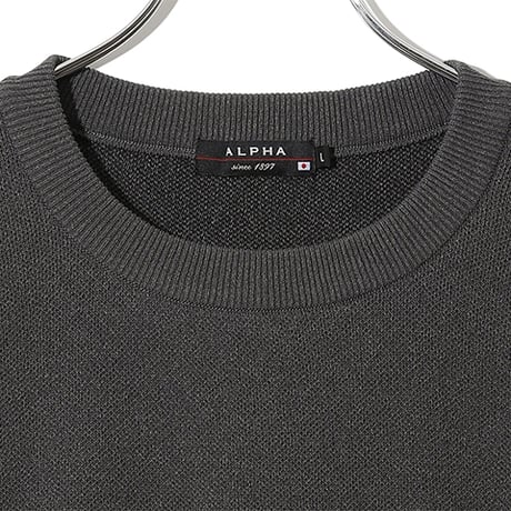 ジャガード編みクルーネック半袖ニット　和紙ポリエステル混紡糸使用
