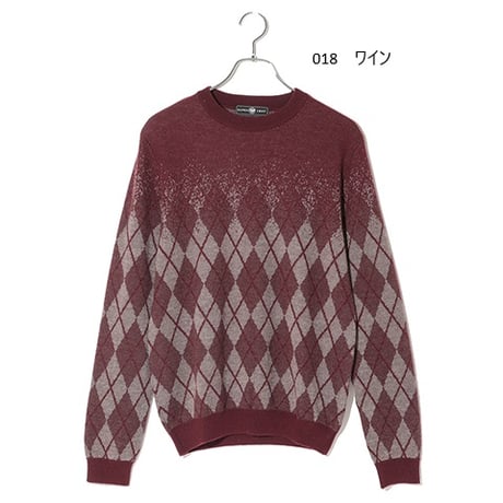 カシミヤ100％メンズ　編み模様クルーネック