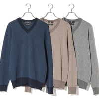 カシミヤ100％メンズ　ジャガード編みVネックセーター