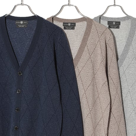 カシミヤ100％メンズ　ジャガード編みカーディガン